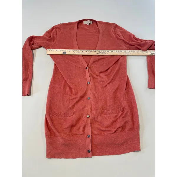 Loft Size M 100% Linen Long Cardigan Neutral Clay Orange - Image 4