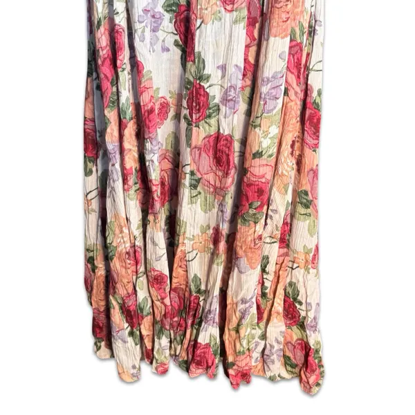 Vintage 90s Baby Pink Floral Crinkle Maxi Dress‎ Romantic Sleeveless Rayon Small - Image 7