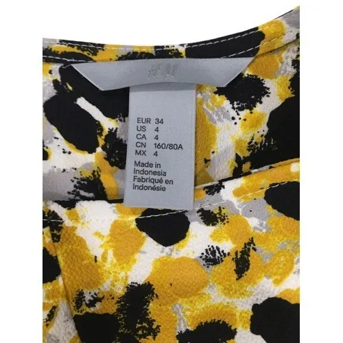 H&M Yellow Black Dot Shift Dress‎ 3/4 Sleeves With Pockets Size 4 - Image 5