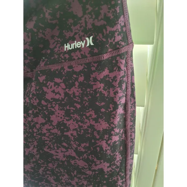 Hurley Size XL Women's Black & Purple Inside Waist Pocket Ankle Leggings NWT - Image 2