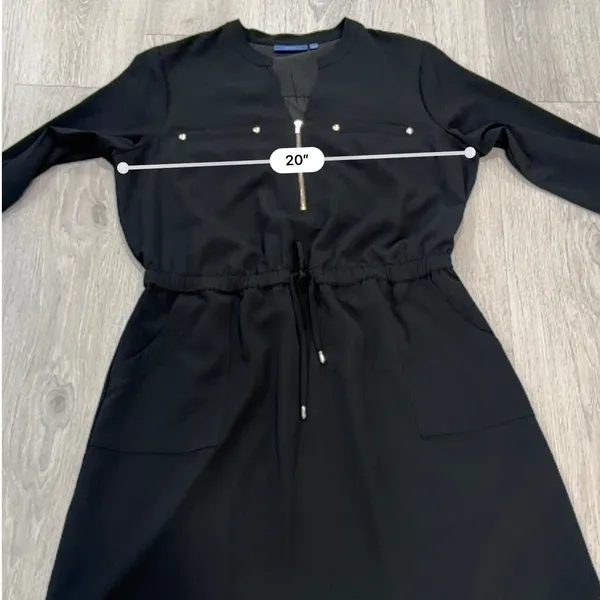 Apt. 9 Black Utility Shirt Dress Gold Zip Cinch Waist Long Sleeve Office Chic L - Image 9