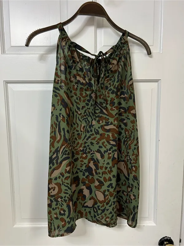 BiBi Olive and Brown Leopard Halter Cami Green Size M - Image 4