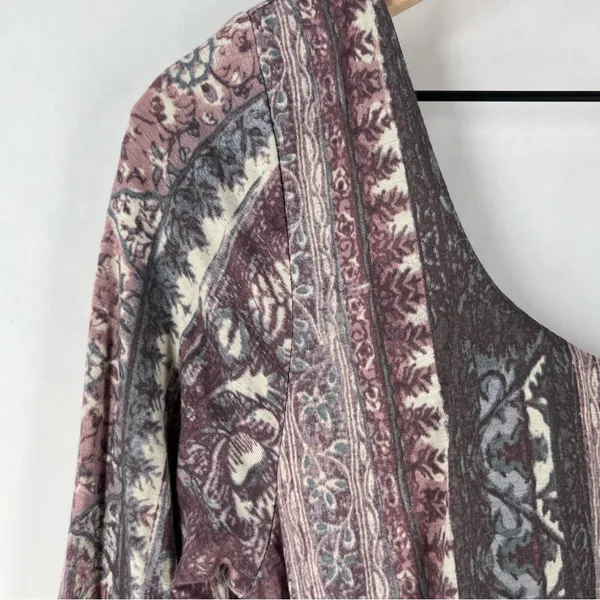 Free People Jasmine Boho Ruched‎ Bodycon Dress Soft Purple Floral Print Keyhole - Image 4