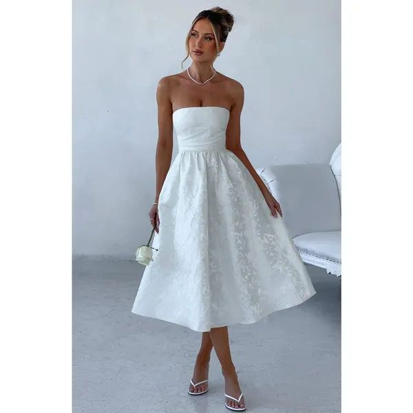 NWT Babyboo Saoirse Ivory Floral Jacquard Strapless Fit & Flare Midi Dress Sz S - Image 9