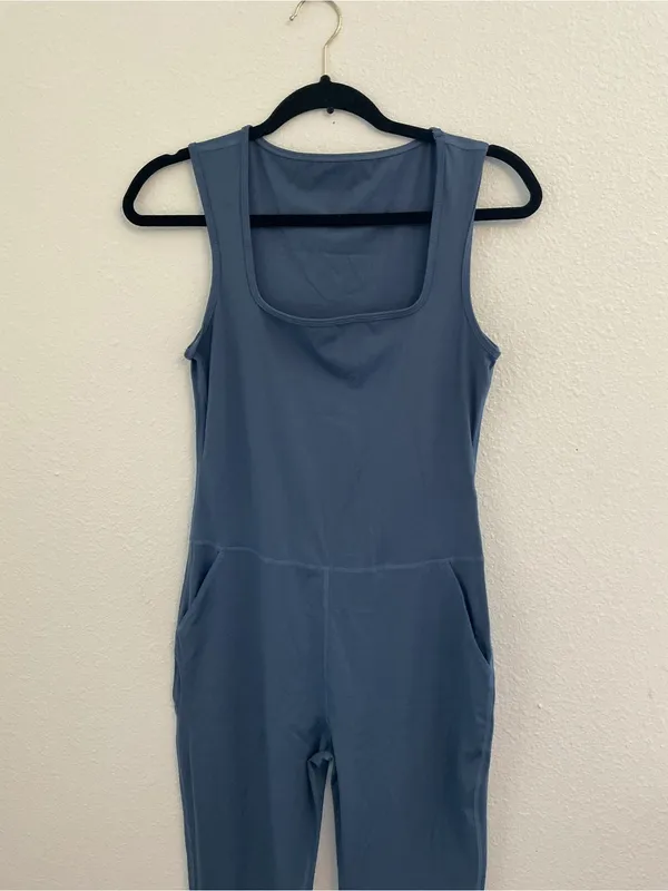 Blue Athletic Flare Jumpsuit Nylon Spandex Pockets Size M Size M - Image 4