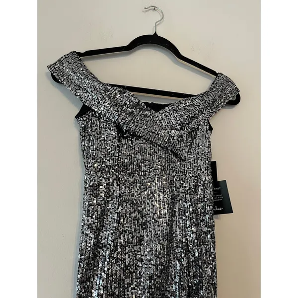 Lulu’s Once in a Lifetime Silver Sequin Off-the-Shoulder Mini Dress Size XS - Image 4