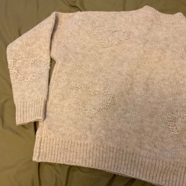 FRNCH Paris Cream Textured Heart Knit Crewneck Sweater Medium - Image 7