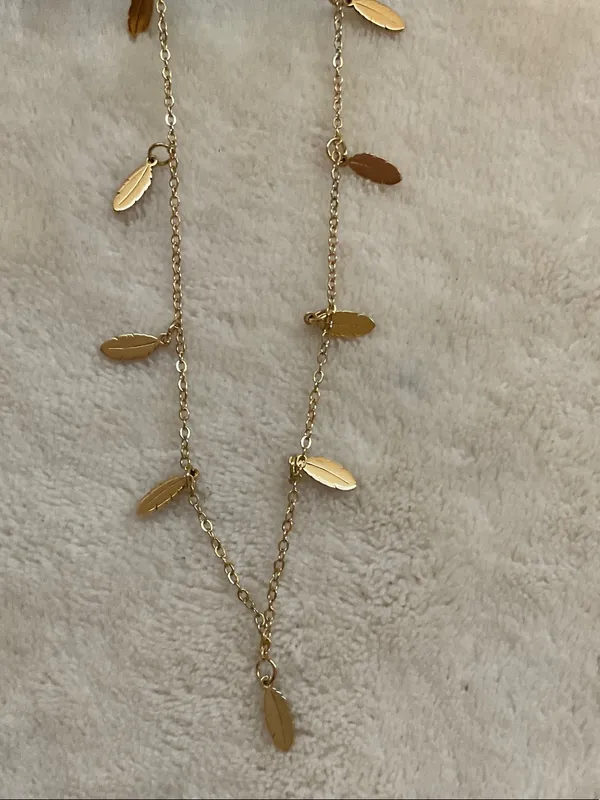 Gold Leaf Charm Long Necklace - Women's Jewelry - Image 2