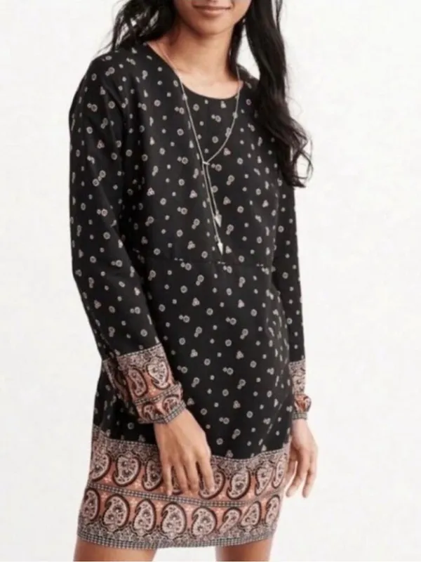 Abercrombie & Fitch Black Long-Sleeve Boho Paisley Dress Floral M - Image 2