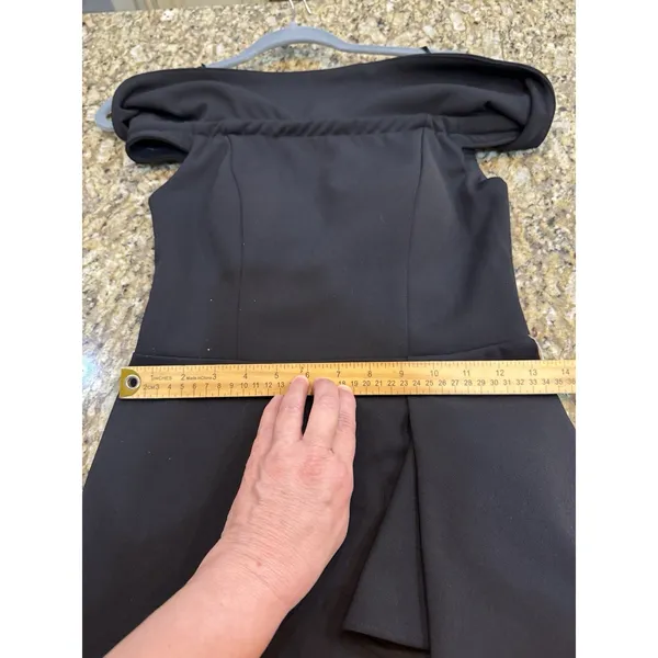 Betsy & Adam BLACK OFF THE SHOULDER Crepe RUFFLE Mermaid GOWN Size 2 Petite - Image 7