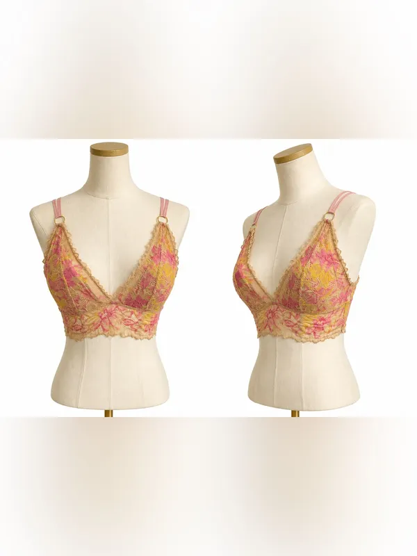 Aerie Real Good Floral Lace Bralette Size Medium Pink Yellow Wireless - Image 4