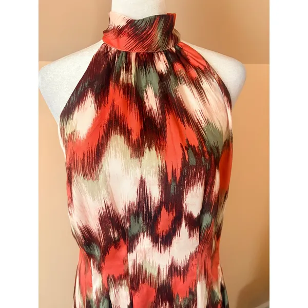 Banana Republic Halter Midi Dress Womens 6 Orange‎ Green New Abstract Ikat Print - Image 9