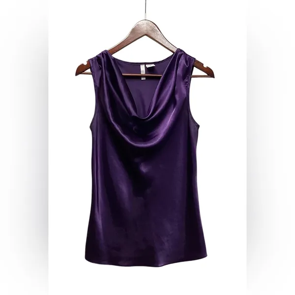 Sami & Jo elegant cowl neck blouse in vibrant deep purple. Size Small - Image 2
