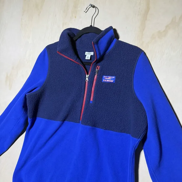 LL Bean Womens Medium Polartec Fleece Pullover Blue Navy Half Zip Chest Pocket - Image 2