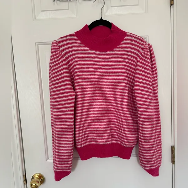 Strut & bolt striped pattern mock neck puff sleeve sweater - Image 3