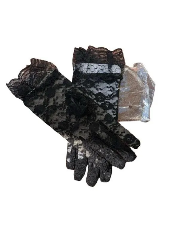 Black Floral Lace Sheer Dress Gloves | Gothic Victorian Style | Women’s Formal C - Image 4
