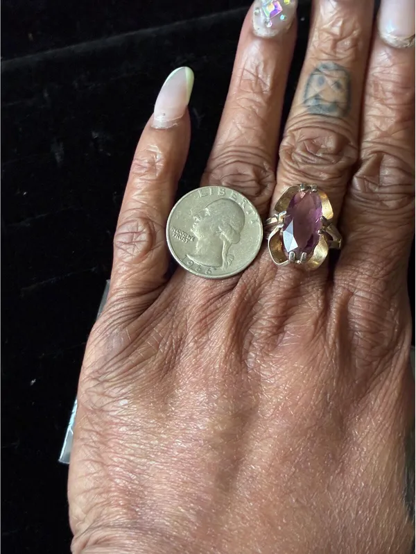 Vintage Joseph Esposito 14k GEP Purple Marquis Crystal Ring - Image 5