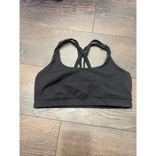 Lululemon Women’s 12 Black Patterned Energy Sports Bra Strappy No Padding - Image 2