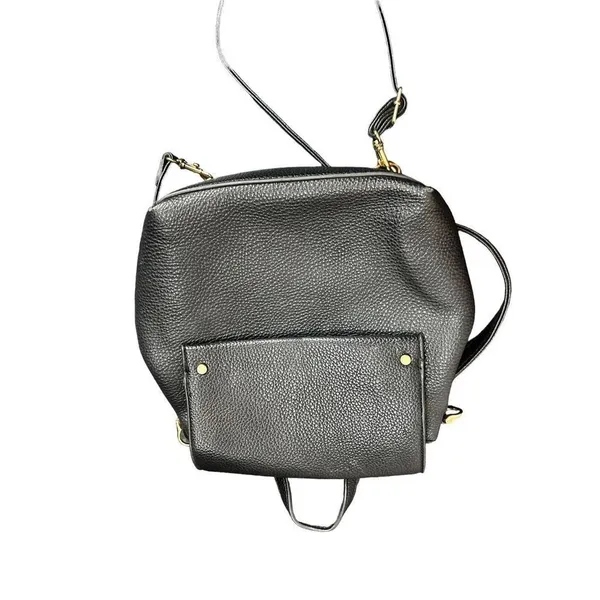 A New Day black faux leather convertible backpack Leather snap closure mini back - Image 3