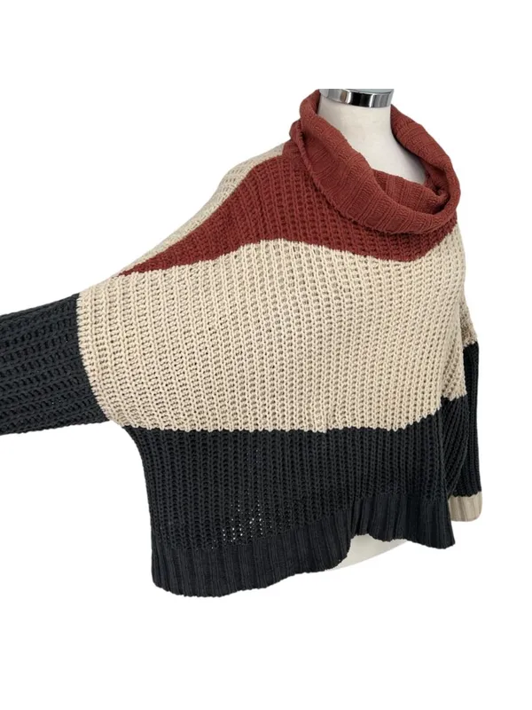 POL Chenille Colorblock Oversized Turtleneck Sweater Orange Ivory Size Medium - Image 5