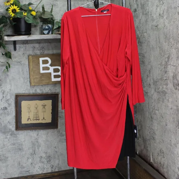 NWT Tommy Hilfiger Womens Plus Size Faux-Wrap Asymmetric Sheath Dress Red 18W - Image 6
