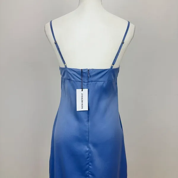 WeWoreWhat Cowl Midi Slip Dress Satin Charmeuse Slate Blue Classic US 0 NWT - Image 7
