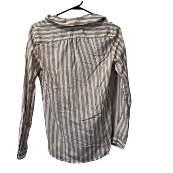 Anthropologie Maeve Wrap Surplice Blouse White Tan‎ Striped Women Size 0 Cottage - Image 2