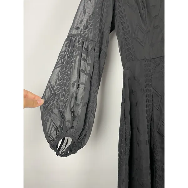 ASTR The Label Black Sheer Embroidered Long Sleeve‎ V-Neck Goth Dress Size XS - Image 2