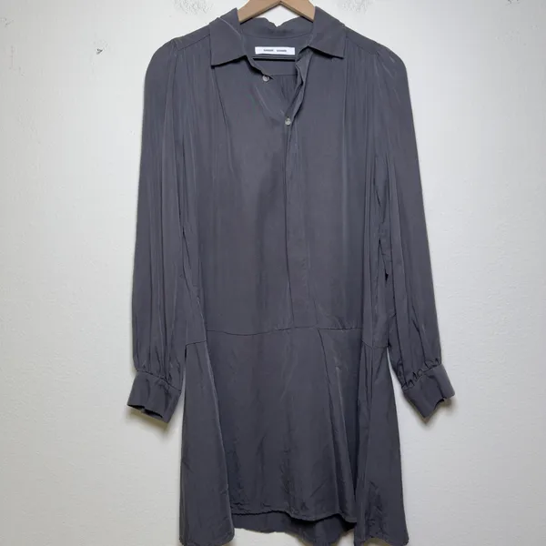 SAMSOE SAMSOE‎ Women Lizzy Shirt Dress Small Gray Drop Waist Long Puff Sleeve - Image 2