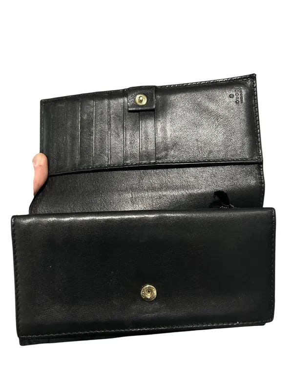 Authentic Gucci Guccissima GG Logo Black Fabric Gold Hardware Long Wallet - Image 5