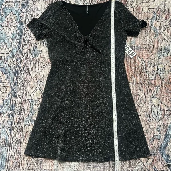 Urban Outfitters NWT Sparkly Tie Front Black Short Sleeve Dress Size Medium - Image 10