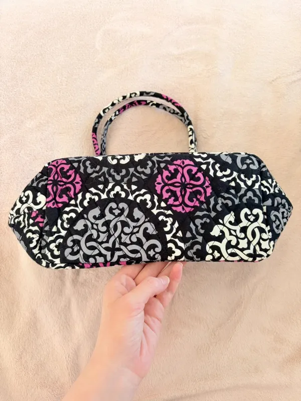 Vera Bradley Canterbury Magenta Black Medallion Holiday Tote 6" Top Handle Bag - Image 4