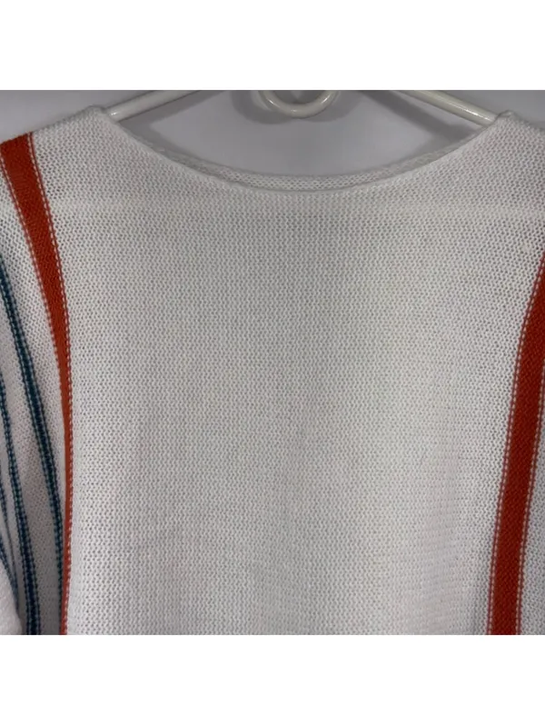 Women’s Oversized Striped Knit Sweater Size Large White Orange Blue Colorblock - Image 2