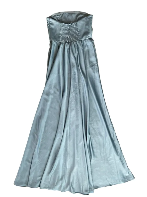 Anthropologie BHLDN Elsie Straight Neck Satin A-Line Gown Maxi Dress Dusty Blue - Image 7