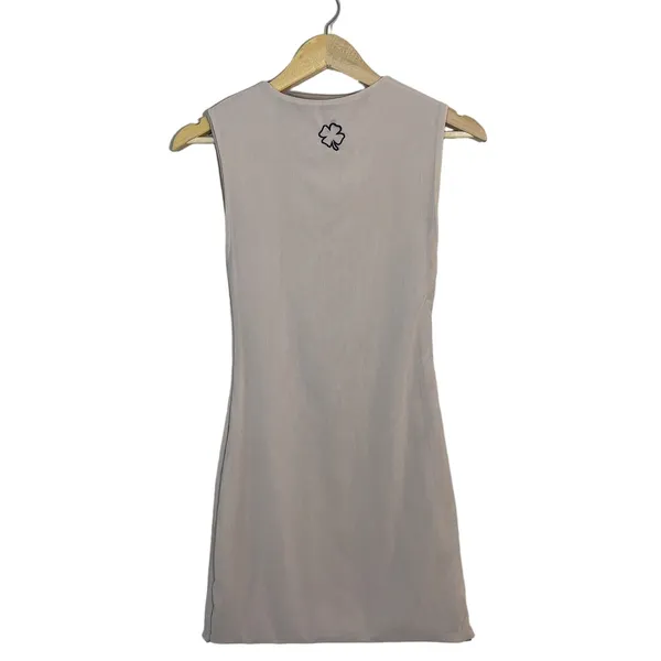Filthy Wealth Clover Logo Solid Mini Dress Tan Minimalist Bodycon Size S - Image 2