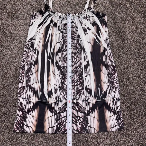 Wet Seal black & white geometric print tank top with tie front detail, size L - Image 4