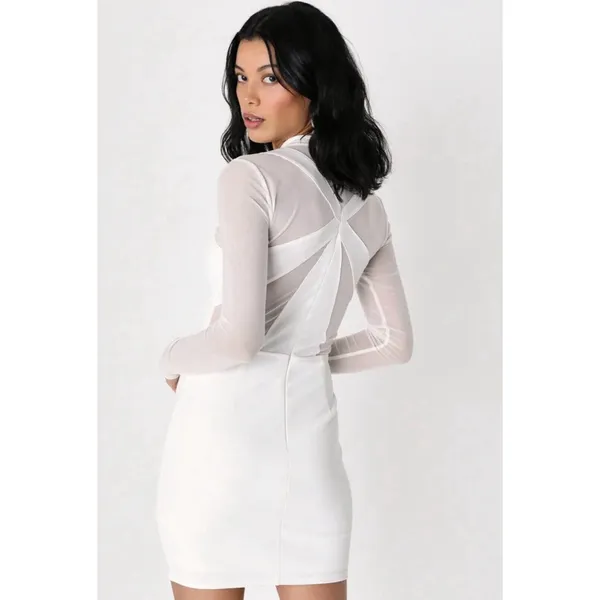 Women’s Lulu’s Living The Spotlight White Mesh Long Sleeve Mini Dress M Bride - Image 2