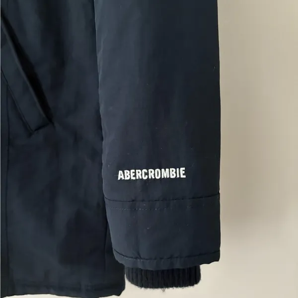 Abercrombie & Fitch Women's Navy Parka Coat with Hood Full Zip Snap Size S - Image 8