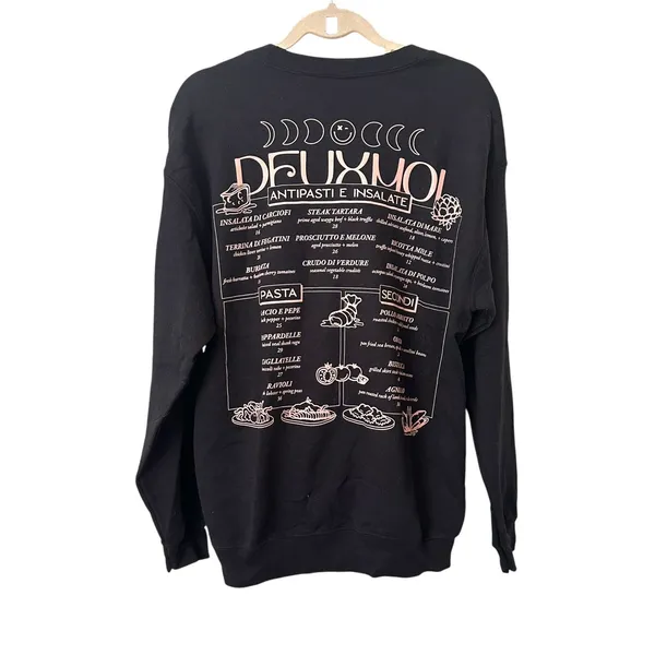 DEUX MOI Viral Restaurant Menu Oversized Sweatshirt NWOT‎ Medium - Image 2