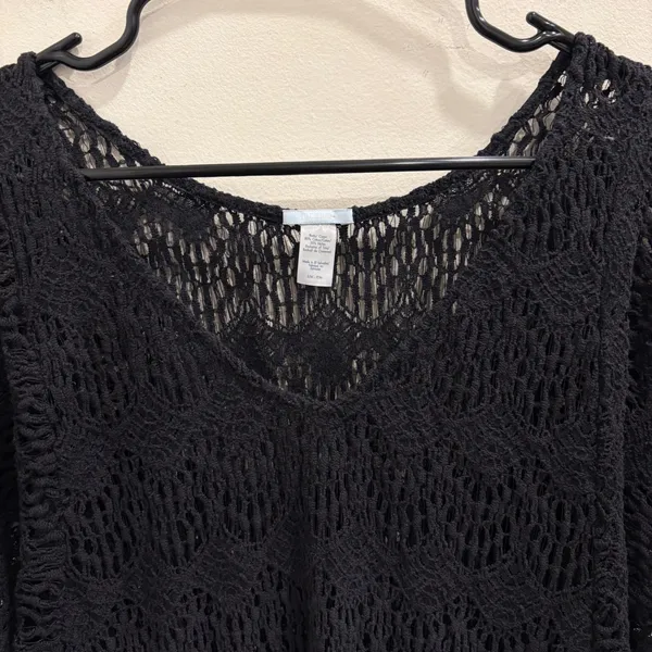 Eberjey Black Crochet Knit Ruffle Hem Swim Cover Up Tunic‎ S/M Boho Resort Wear - Image 3