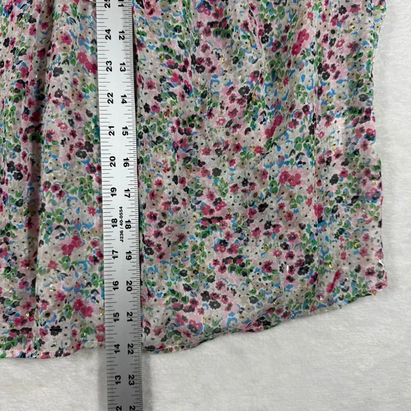 Boden‎ Floral Ruffle Neck Metallic Lurex Blouse Pink Blue US 6 UK 10 T1193 - Image 4