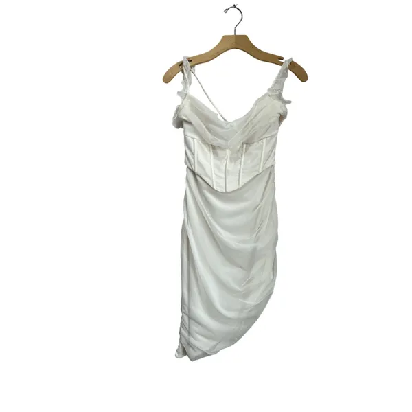 Oh Polly Asymmetric Corset Midi Dress‎ White Halter Bodycon Wedding Guest 8 - Image 2
