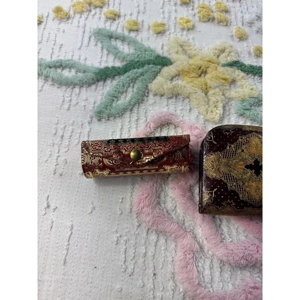 Vintage‎ Italian Coin Purse Lipstick Holder Set Ornate Gold Red - Image 3