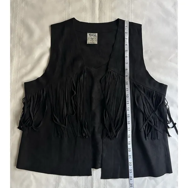Vocal Women’s Black Sleeveless Fringe Rhinestone Skull Open Front Vest SZ XL EUC - Image 9