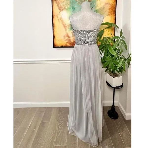 Adrianna Papell Sequined Tulle Gown Silver Grey Size 8 medium - Image 5