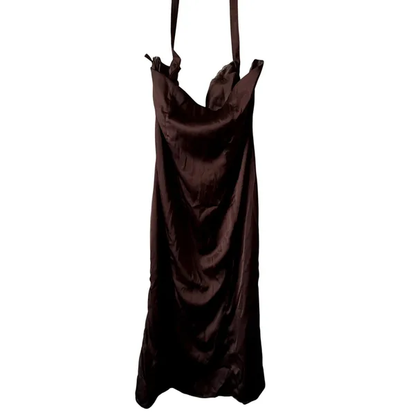 Oh Polly Elyra Satin Sweetheart Bustier Fishtail Midaxi Dress Chocolate Brown 14 - Image 4
