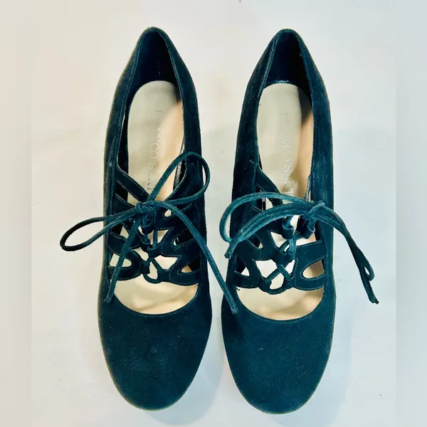 Franco Sarto Black Suede Lace-Up Heels, Round Toe, 3” Heels, size 8 - Image 6