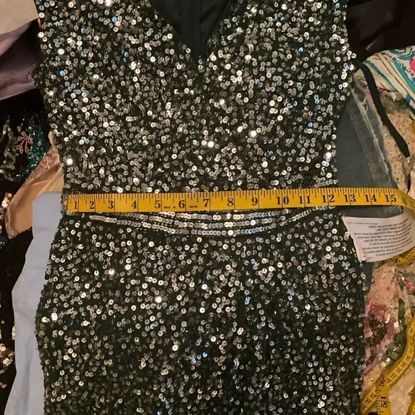 Mac Duggal 5489 Womens Green Cap SLEEVE SEQUINED HIGH SLIT GOWN - Image 16