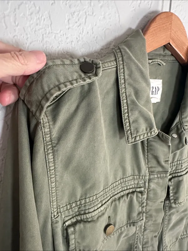 NEW Gap Tencel Icon Military Utility Jacket Olive Green Pockets Size XL - Image 9