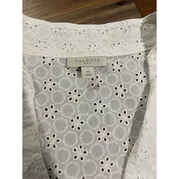 ‎Talbots Vneck white sheer cotton tunic medium - Image 5